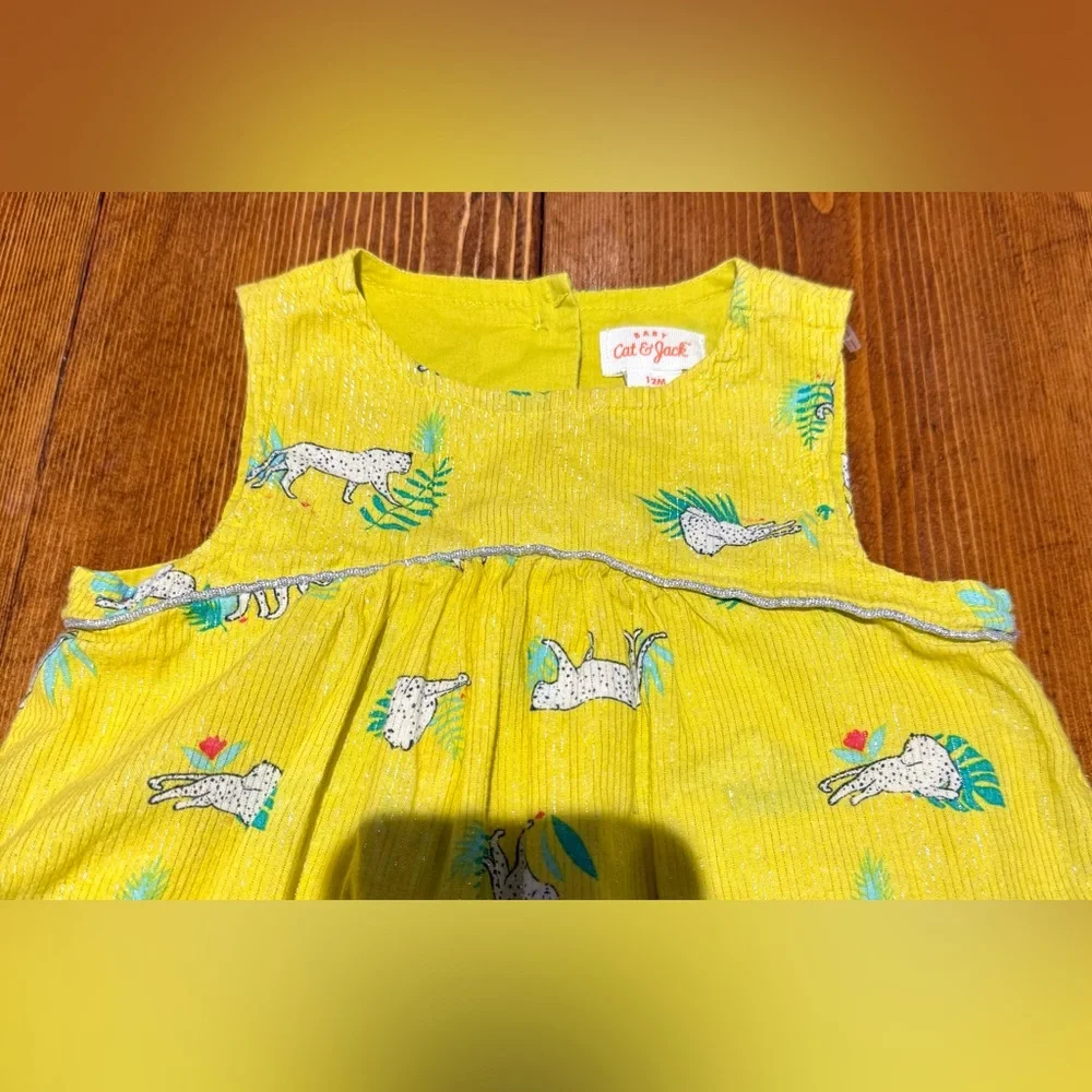 Chartreuse & Shimmer with Animal Print Cat&Jack Dress Size 12m